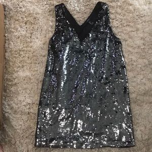 Gunmetal grey/black sequins mini dress